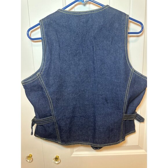 Vintage Pentimento Denim Vest With Snap Buttons & Yellow Stitch Dual Pockets, L - Picture 2 of 9